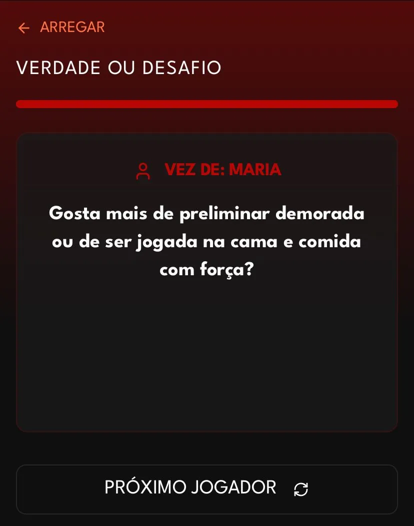 Mockup of the 'Verdade ou Desafio' game screen.